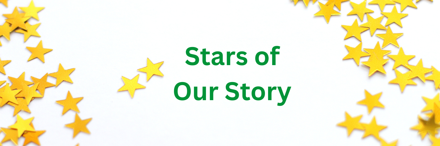 the text Stars of our Story on a background of stars